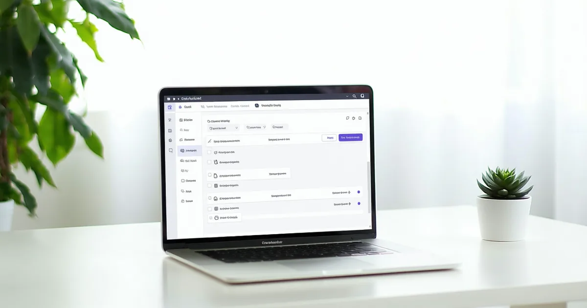 Clean checklist interface on a laptop screen in a bright modern office setting
