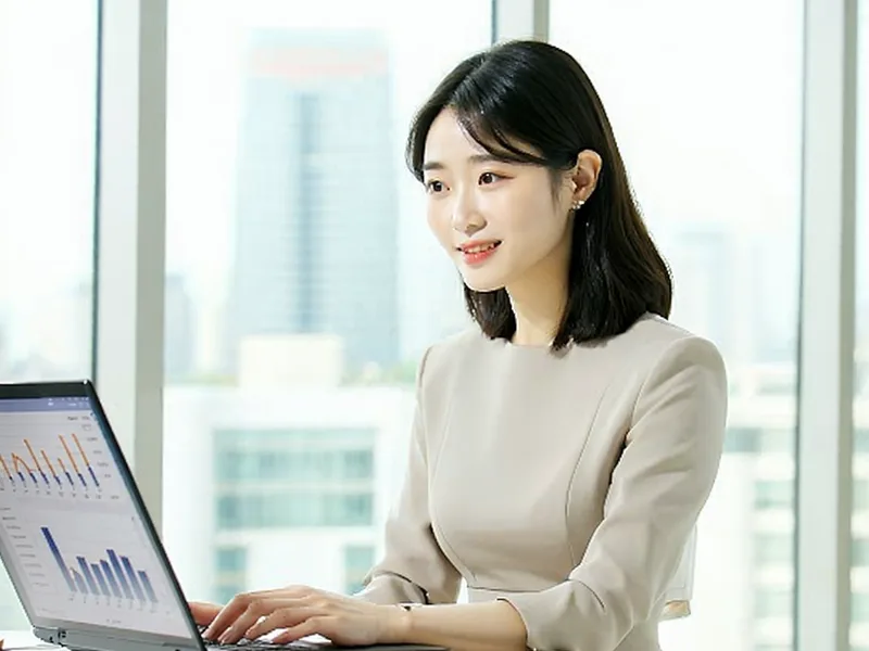 Operations team member reviewing a workflow dashboard on a modern laptop in a clean Tokyo office